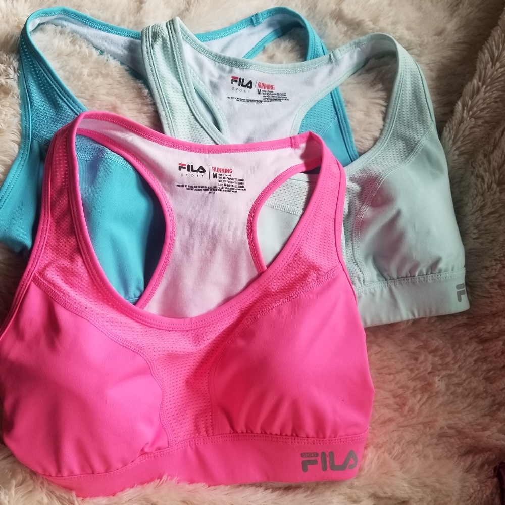 Set of 3 Medium-Sized Fila Sports Bras, Pink and Blue